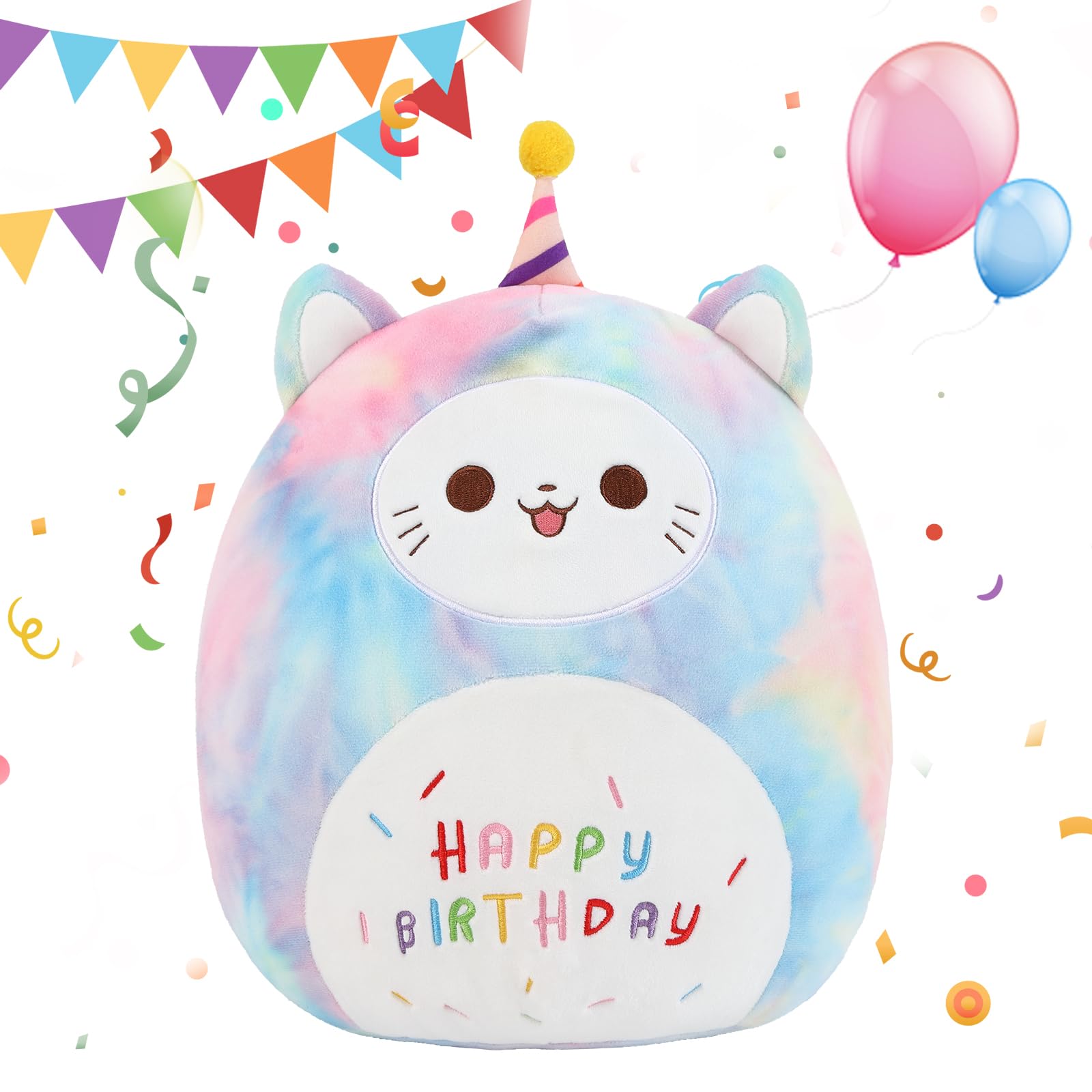 Foryoung 12''Happy Birthday Cat Plush Toy Pillow