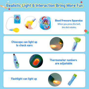 Meland Doctor Kit for Toddlers 3-5, Dentist Play Set with Teeth for Kids Pretend Play Kids Toys Birthday Gift for Toddler Boys A