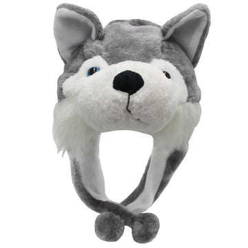 GADMEXILY Plush Husky Animal Hat for Halloween Christmas,Cozy Funny Hats Novelty Party Cap for Kids Girls Boys - One Size (Husky