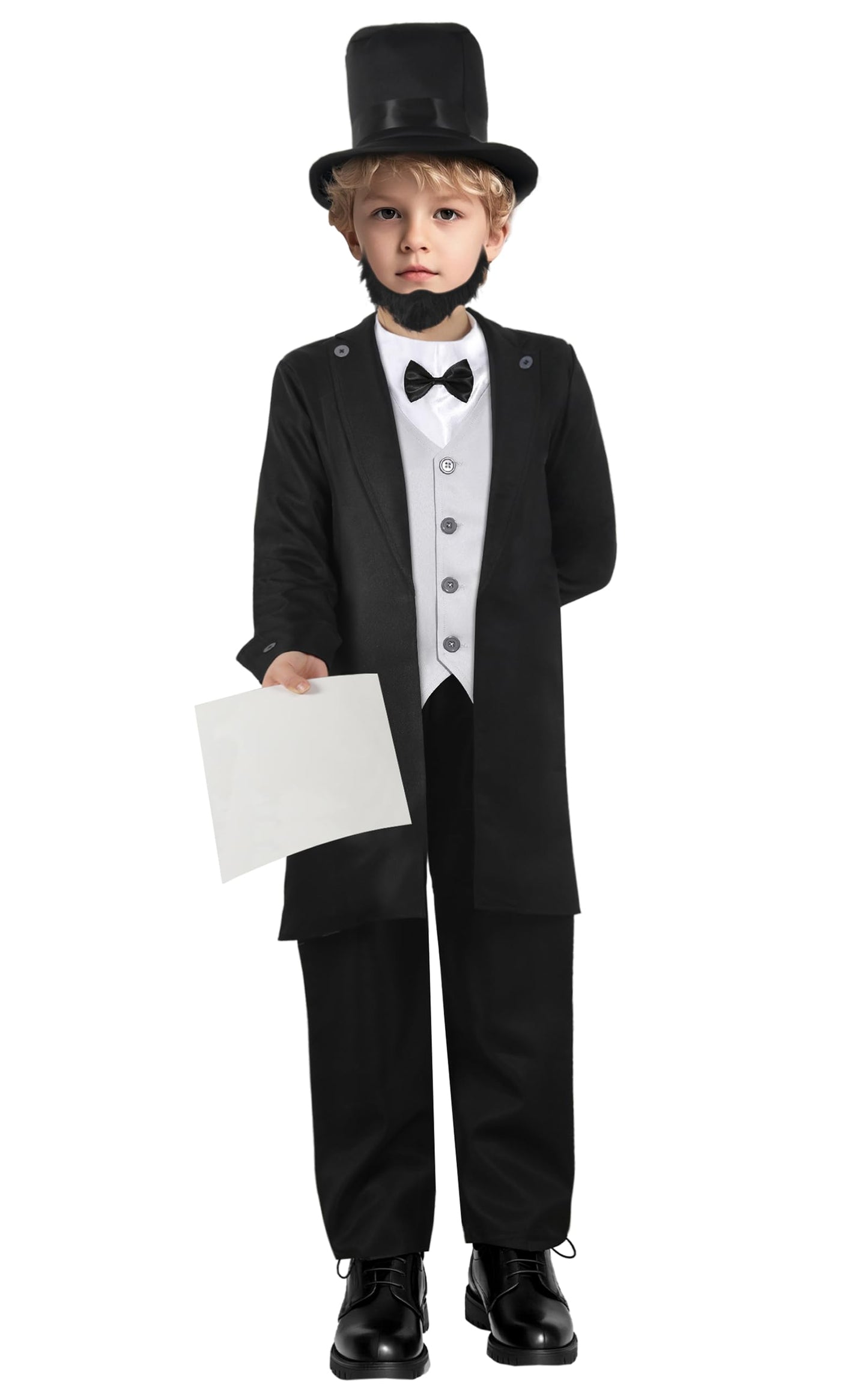 Rayekrot Deluxe Kids Abraham Lincoln Costume Boys Presidents Day Costume Halloween Cosplay Dress Up (8-10 Years) Black