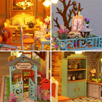 Gudoqi Diy Miniature Dollhouse Kit, Tiny House Kit With Music, Miniature House Kit 1:24 Scale, Great Handmade Crafts Gift For Birthday Easter, Jungle Resort