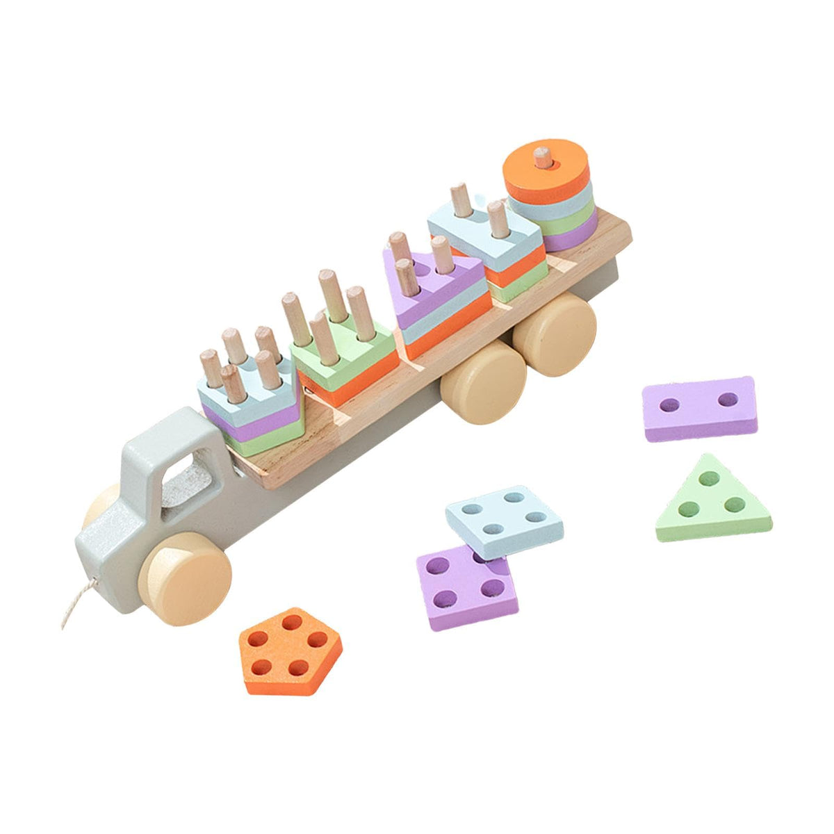 Ilsmysutra Montessori Toy Developing Toy Family Board Game Practical Wooden Trailer Toy Five Pillar Car