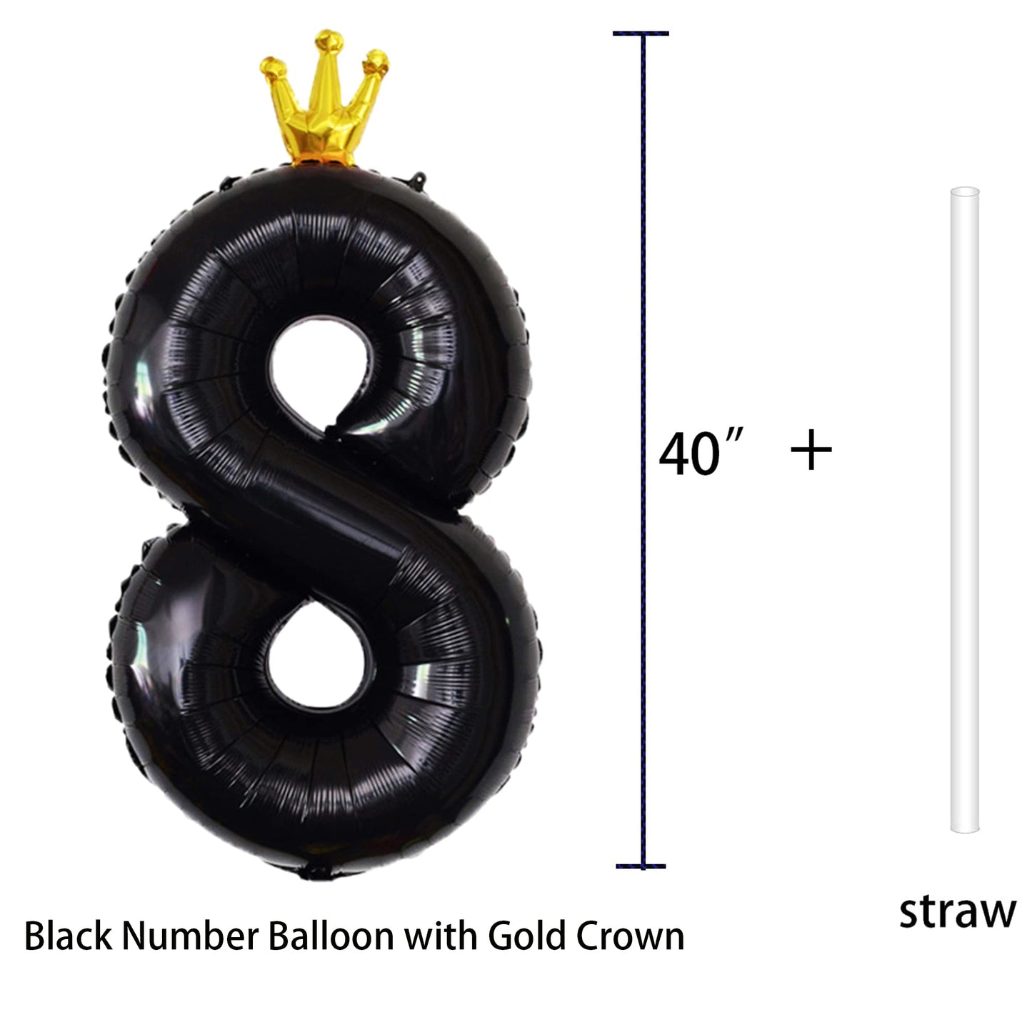 Gifloon Black Number 8 Balloon With Crown, Large Number Balloons 40 Inch, 8Th Birthday Party Decorations Supplies 8 Year Old Bir