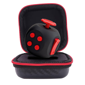 Pilpoc Thefube Fidget Cube, 6-Sided Stress Relief & Focus Toy For Adults & Kids, Boosts Concentration, Mindfulness Aid, Silent & Audible Modes, Includes Carry Case For Portability (Midnight-Crimson)