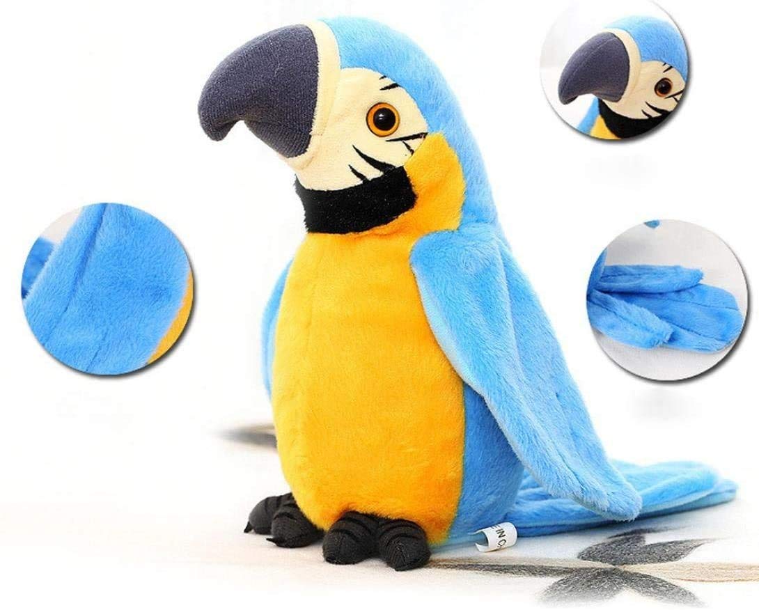 9'' Cute Talking Parrot Repeats What You Say Electronic Interactive Plush Toy Stuffed Animal Record Parrot Waving Wings Funny Bird Toys For Children Girls Boys Best Xmas Gift (Blue Parrot)
