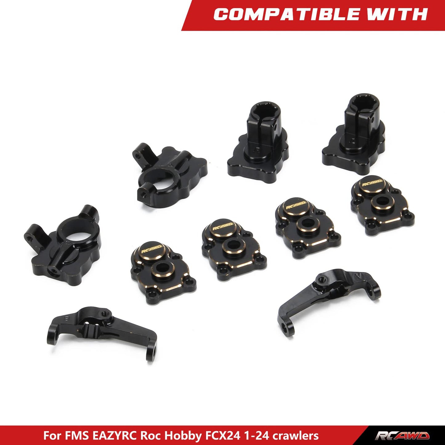 RCAWD for FMS FCX24 1/24 Weighted Upgrades Full Brass Portal Housing Front Rear & C Hub Carrier Parts Total 79g Black