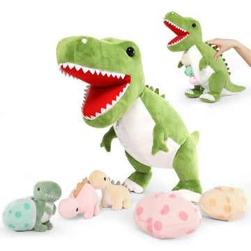 Morismos Giant Dinosaur Stuffed Animal,23.6'' Big Mommy Stuffed Dinosaurwith 3 Baby Dinosaurplush Toys & 3Eggs Plush Inside Its Zipper Tummy,Large Boy Girl Dinosaur Toysfor Kids Birthdaychristmas