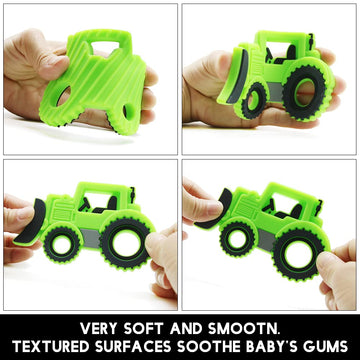 Amazingm Car Series Baby Teething Toys,Food Grade Silicone Chew Teether For 3 Months+ Infant Boy And Girl,Toddler Sensory Chewing Teether,Bpa Free. (Bulldozer, Green)