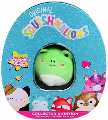 Squishmallows Official Kellytoy Collectors Tin Set With Micromallow Exclusive Pin And Trading Cads Choose Your Favorite Or Collect Them All (Wendy The Frog)