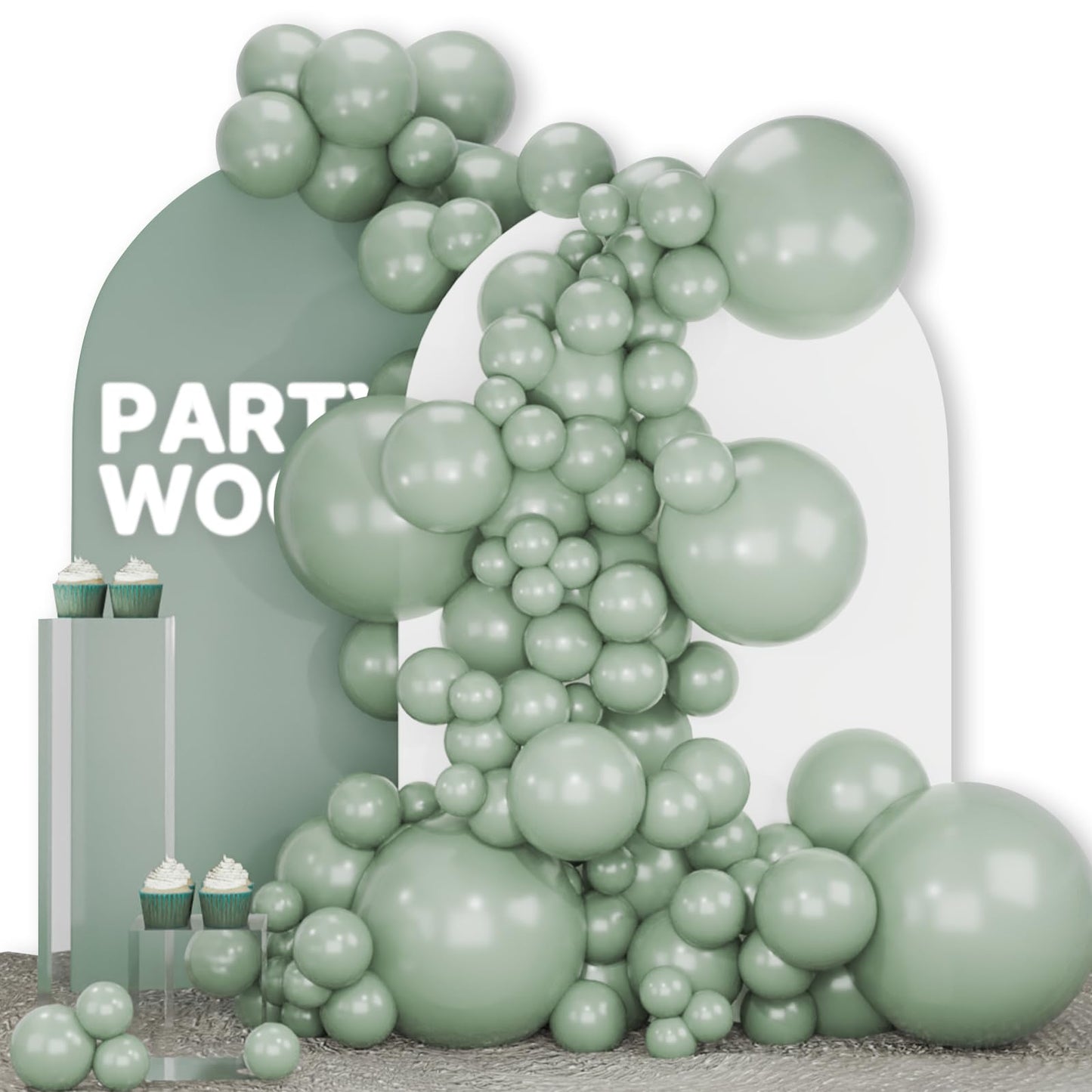 PartyWoo Green Balloons - 142 pcs Pack in 18", 12", 10", 5" Sizes, Pastel Rubber for Garland & Arch Decorations, Model: Balloons