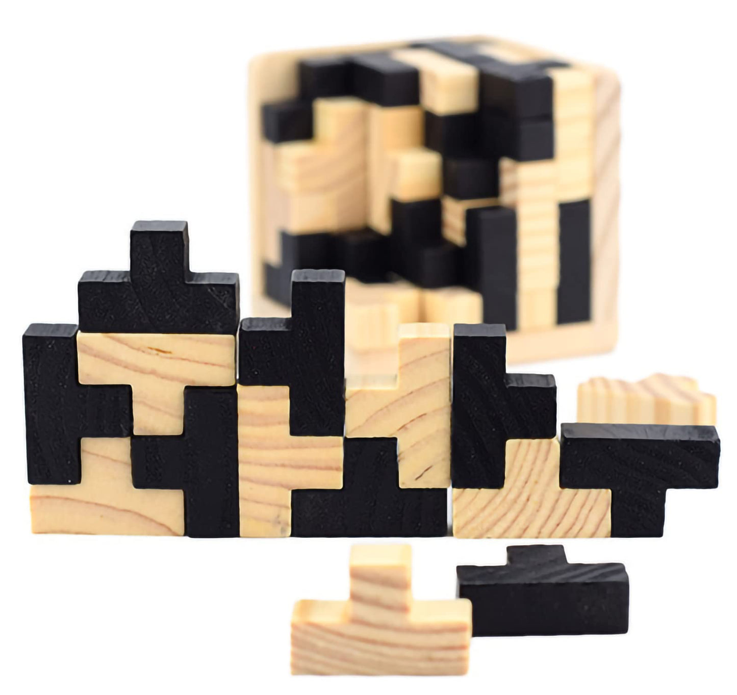 3D Wooden Brain Teaser Puzzle Cube Wooden Puzzles T-Shaped Jigsaw Logic Puzzle Game Puzzles Educational Toy For Kids And Adults (Black)
