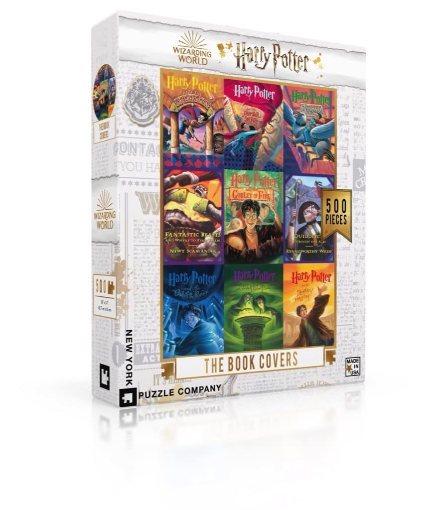 New York Puzzle Company 500 Piece Jigsaw Puzzle - Harry Potter Book Cover Collage by Mary GrandPré, Cardboard