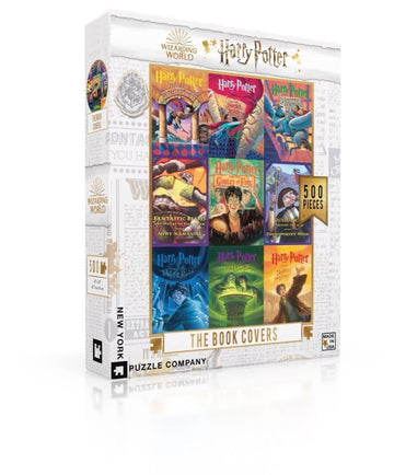 New York Puzzle Company 500 Piece Jigsaw Puzzle - Harry Potter Book Cover Collage by Mary GrandPré, Cardboard