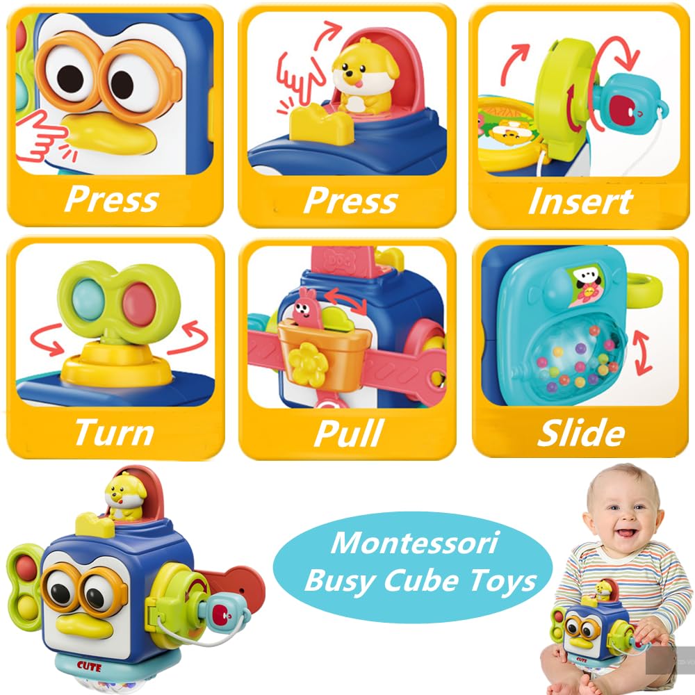 Elleck Baby Toys 6-12 Months, Montessori Toys For Toddlers 1-3 Year Old, Busy Cube Teether Infants Bath Toys 6 In 1 Stacking Blo