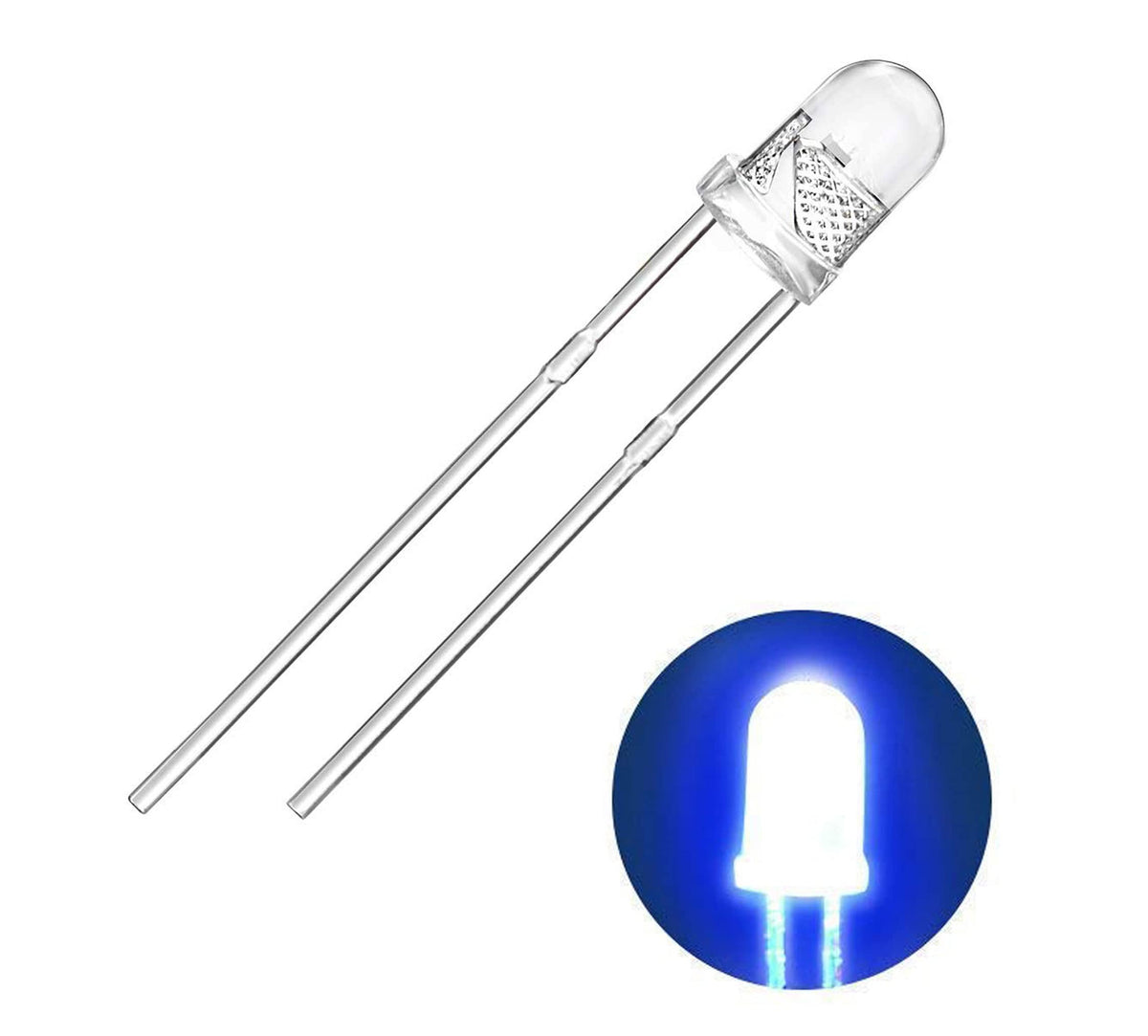 Wizzo (Pack Of 50 Pieces (3Mm) Transparent Super Bright Blue Led, 3V Dc 2 Pin Light Emitting Diode, Multipurpose, For Science Pr