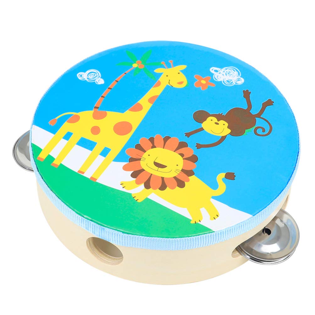 Excluzo 6 Inch Wood Handheld Tambourine Cartoon Pattern Educational Tambourine Toy DoubleSided Musical Percussion Toy For Kids 