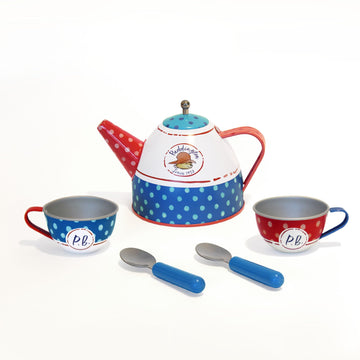 YOTTOY 14-Piece Paddington Bear Tin Tea Set with Illustrations & Sturdy Carrying Case - Perfect Kids' Gift for Tea Parties