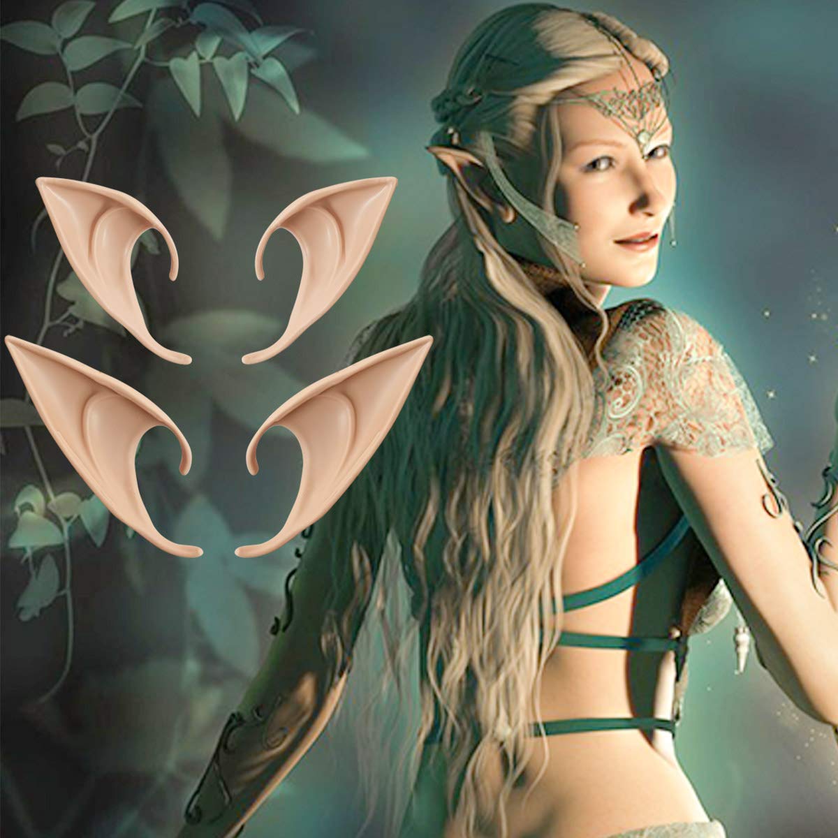 yuntop 2 Pair Cosplay Fairy Pixie Elf Ears Christmas Anime Party Latex Ears Nature Color