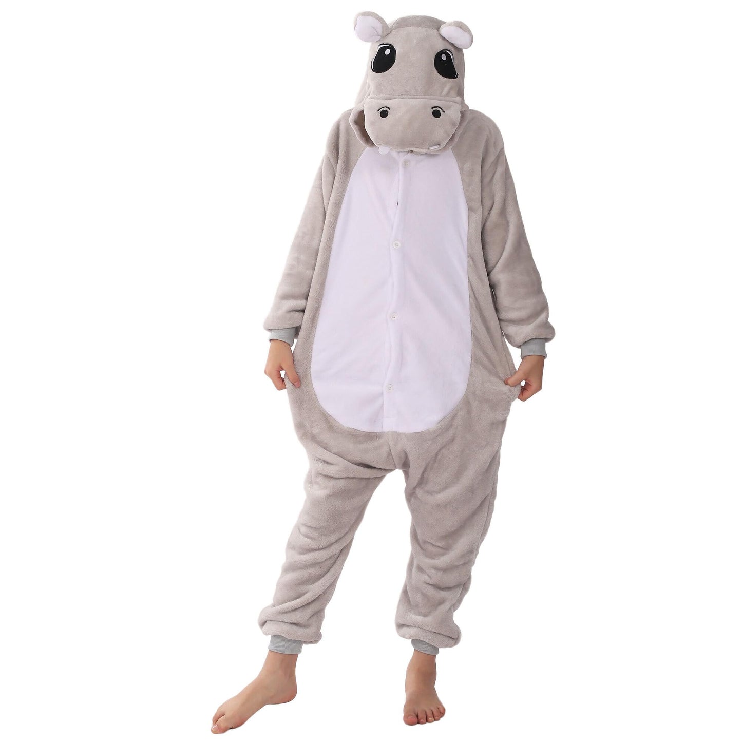 Wafunne Animal Onesie Costume For Kids Child Boys Girls Womens Mens Cosplay Halloween Costumes Easter Onesies Grey Hippo M
