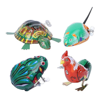 Toyandona Vintage Wind Up Animal 4Pcs Metal Wind Up Tin Toys Children Cochain Toys Classic Clockwork Toy For Kids Party Favors Rooster Frog Turtle Mouse Toys(Random Style)