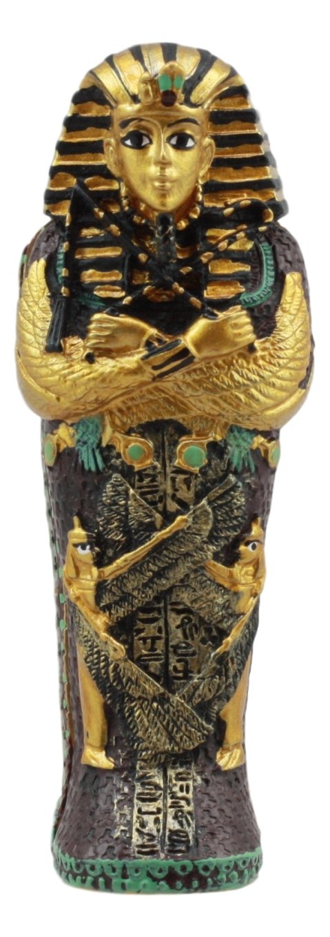 Gifts & Decor Ebros Egyptian King Tutankhamun Pharaoh Sarcophagus Coffin With Mummy Figurine Set 4' Long Egyptian Pharaoh Tombstone Historical Sculpture