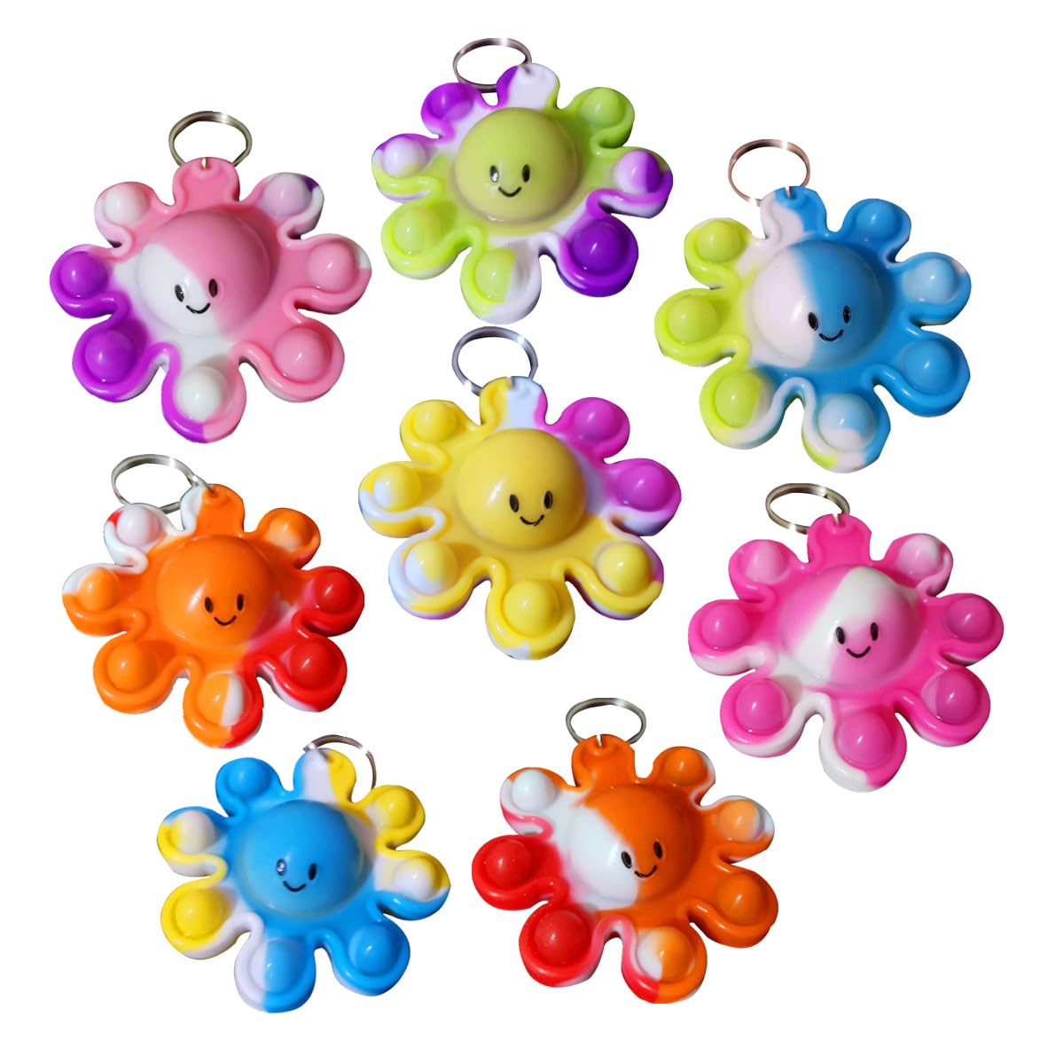 Roaqua 12 Packs Bulk Octopus Fidget Bubble Mini Pop Keychain Fidget For Teens And Kids,Birthday Party Favors Supplies Summer Stu