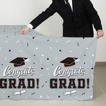 Graduation Party Decorations, Gongrats Grad Tablecover For Graduation Party Supplies, 3 Pcs Silver Table Cloths, 54''X108''