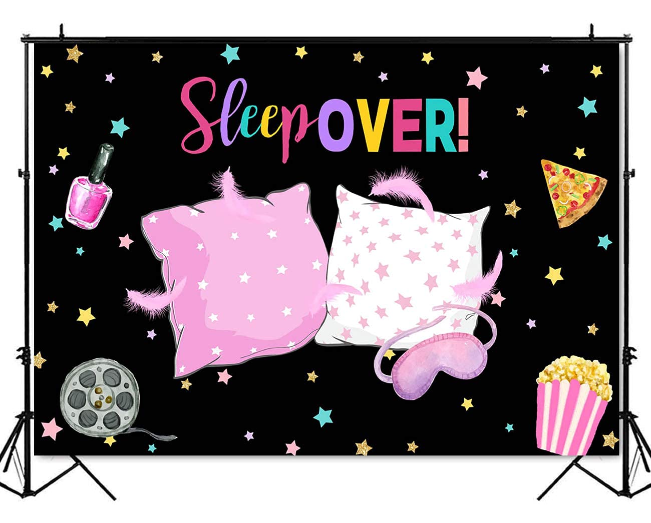 Mocsicka Sleepover Backdrop For Girls Pajama Pillow Fight Party Decoration Pink Pajama Slumber Party Banner Background Photograp