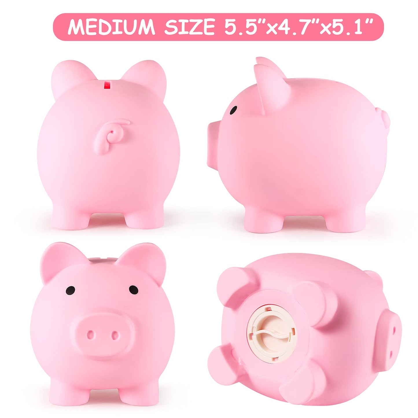 Pjdrllc Piggy Bank, Unbreakable Plastic Money Bank, Coin Bank For Girls And Boys, Medium Size Piggy Banks, Practical Gifts For Birthday, Easter, Christmas (Pink)