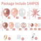 Rose Gold Balloons Garland Arch Kit,144Pcs Metallic Rose Gold Confetti Balloons For Bachelorette Bridal Shower Wedding Graduatio