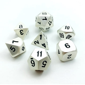 Bescon RPG Metal Dice Set of 7 Matt Pearl Silver Effect Solid Metal Polyhedral RPG Role Playing Game Dice 7pcs Set
