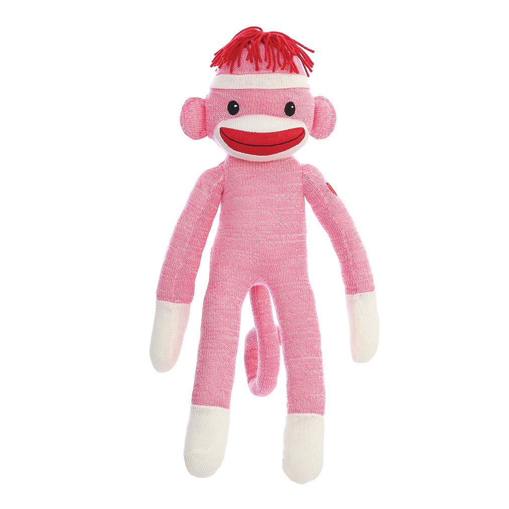 Plushland 20 Pink Sock Monkey - Soft Plush Knitted Stuffed Animal Toy for Kids, Babies, Teens - Perfect Gift for Birthdays & Mother's Day