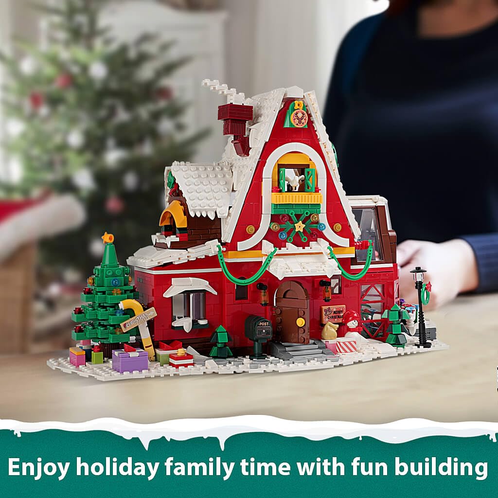 GEVINST Christmas House Building Blocks Set with LED Light, 1301 Pieces, Red Christmas Village House, Advent Calendar Toy for All Ages
