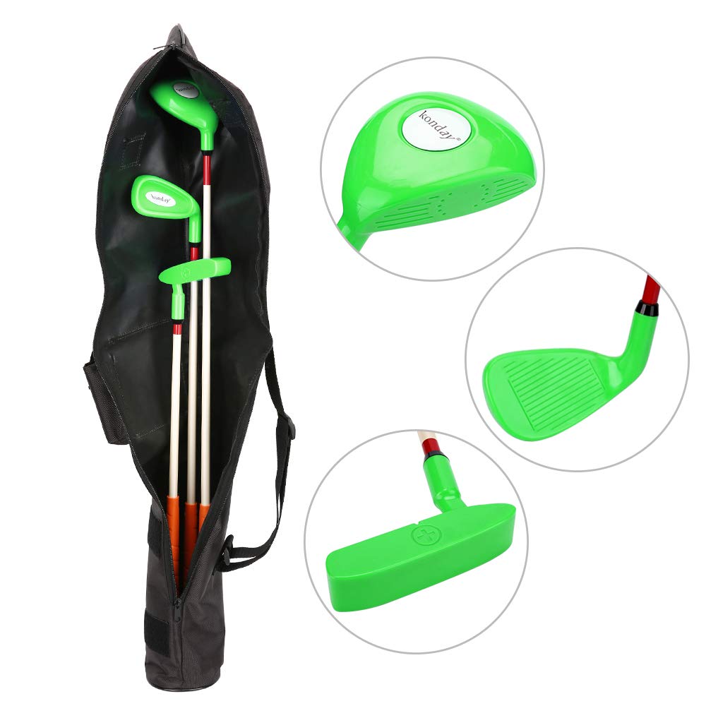 Kids Golf Clubs Set For Child,Konday Kids Golf Set Include Drive,Iron,Putter,Carry Bag And Soft Balls Right Hand (Green)