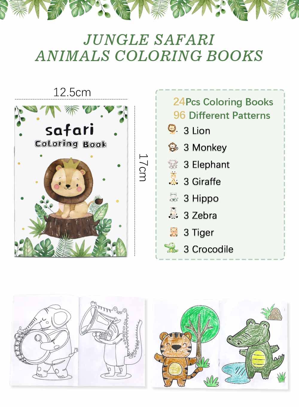 Heboland 24Pcs Jungle Safari Animals Coloring Books Bulk, Diy Coloring Book 5''X6.7''Jungle Safari Animal Party Favor For Kids B