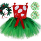 Tutu Dreams Summer Hawaiian Red Green Tutu Dress for Girls 1-12Y with Tropical Fern Leaf Headband Luau Outfits Birthday Party Gifts