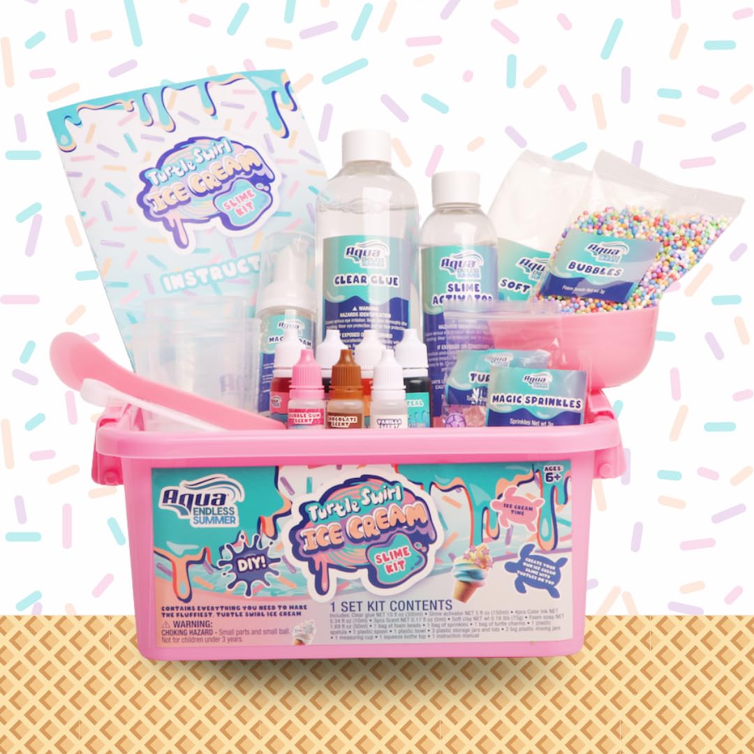 Aqua Endless Summer Turtle Swirl Ice Cream DIY Slime Kit - Sweet, Colorful, and Imaginative Sensory Play