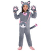 Gifts2U Halloween Cat Costume for Girls - Grey Flannel Onesie, 7-8 Years with Ears, Tail, Paws, Bow Ties, and Purse Bag