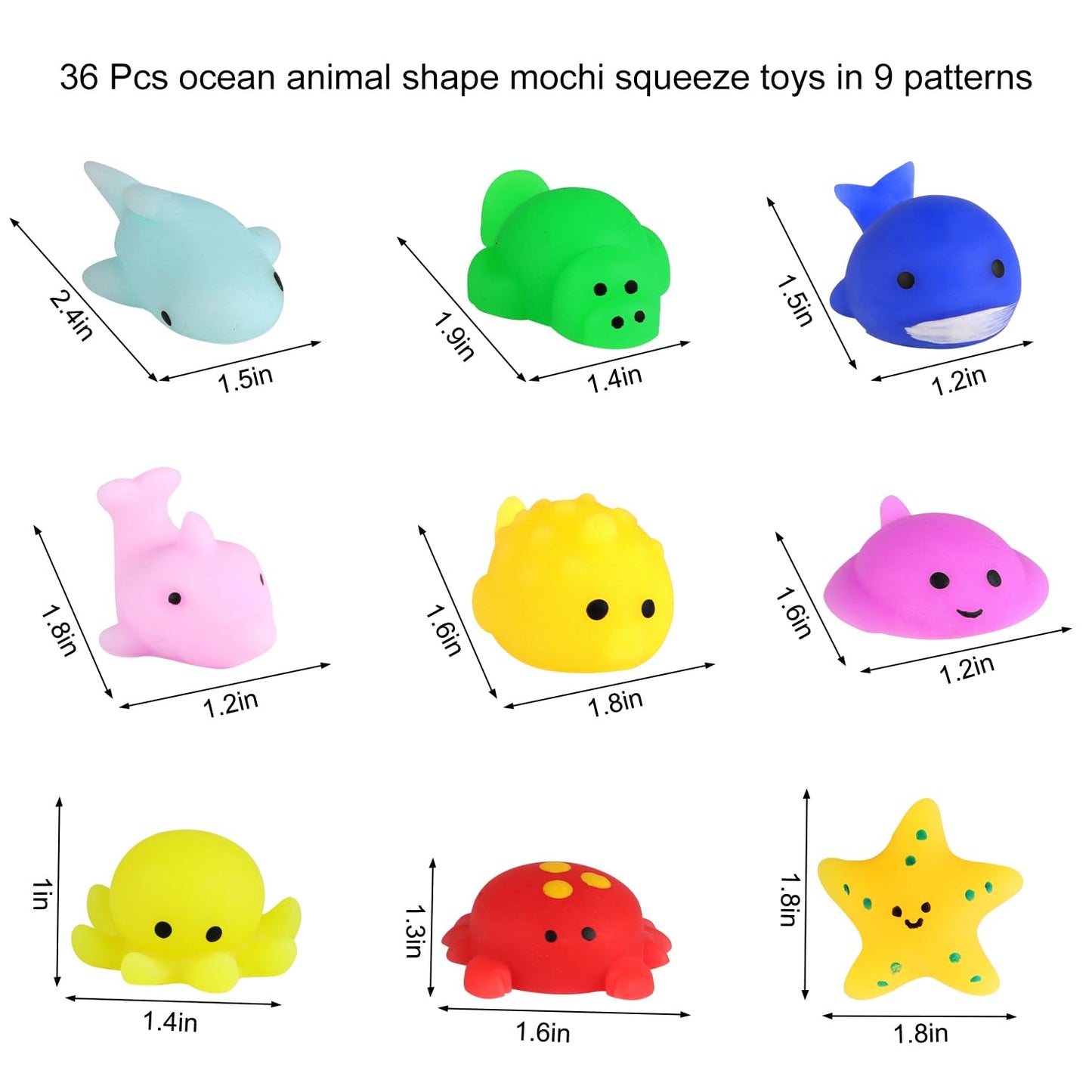 Fingooo 36 Pcs Mochi Squishy Ocean Animal Toys, 9 Styles Mini Kawaii Sea Animal Squeeze Toys Party Favors For Kids School Classr