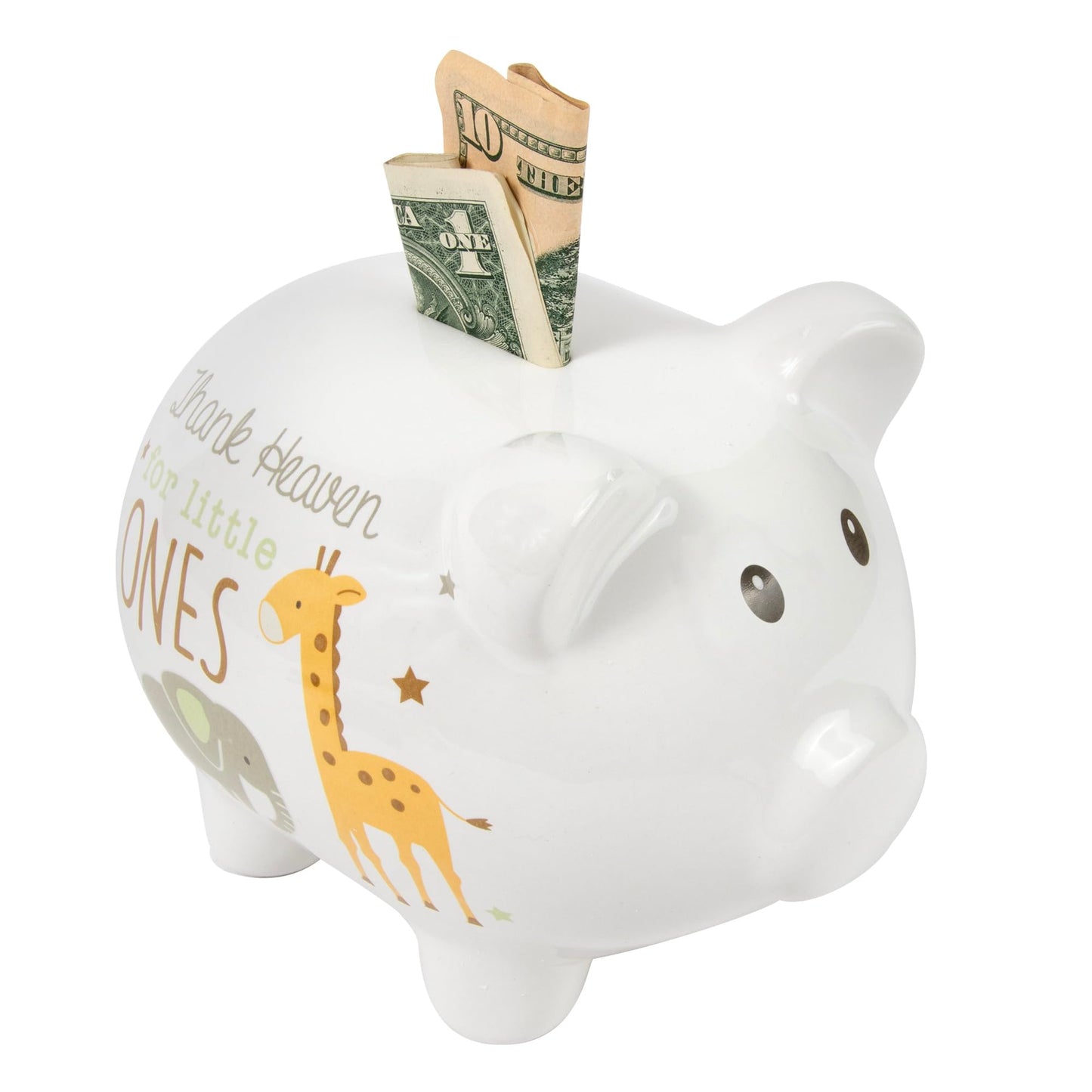 Baby Essentials Piggy Bank - Ceramic, Thank Heaven Animals Design, Model 3164, Perfect for Boys & Girls