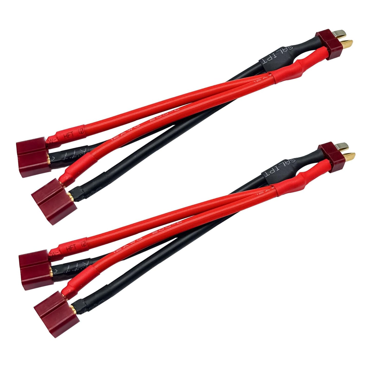 2Packs T Parallel Y Splitter Battery Connector 12AWG Cable Dual Extension Y Splitter Male to 2 Female for RC Quadcopte Multiroto