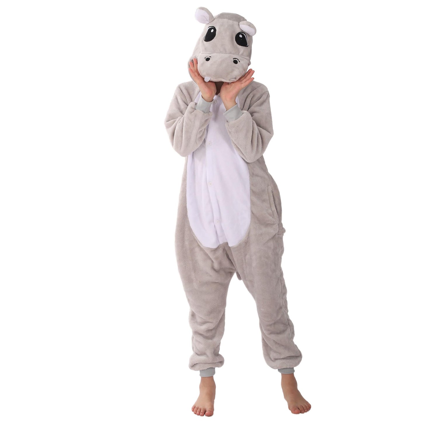 Wafunne Animal Onesie Costume For Kids Child Boys Girls Womens Mens Cosplay Halloween Costumes Easter Onesies Grey Hippo M