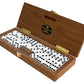 Alex Cramer Mariner Domino Set - Premium 28 Double-Six Dominoes, Black Walnut Case, 2 Gold-Plated & 2 Nickel-Plated Scoring Pegs