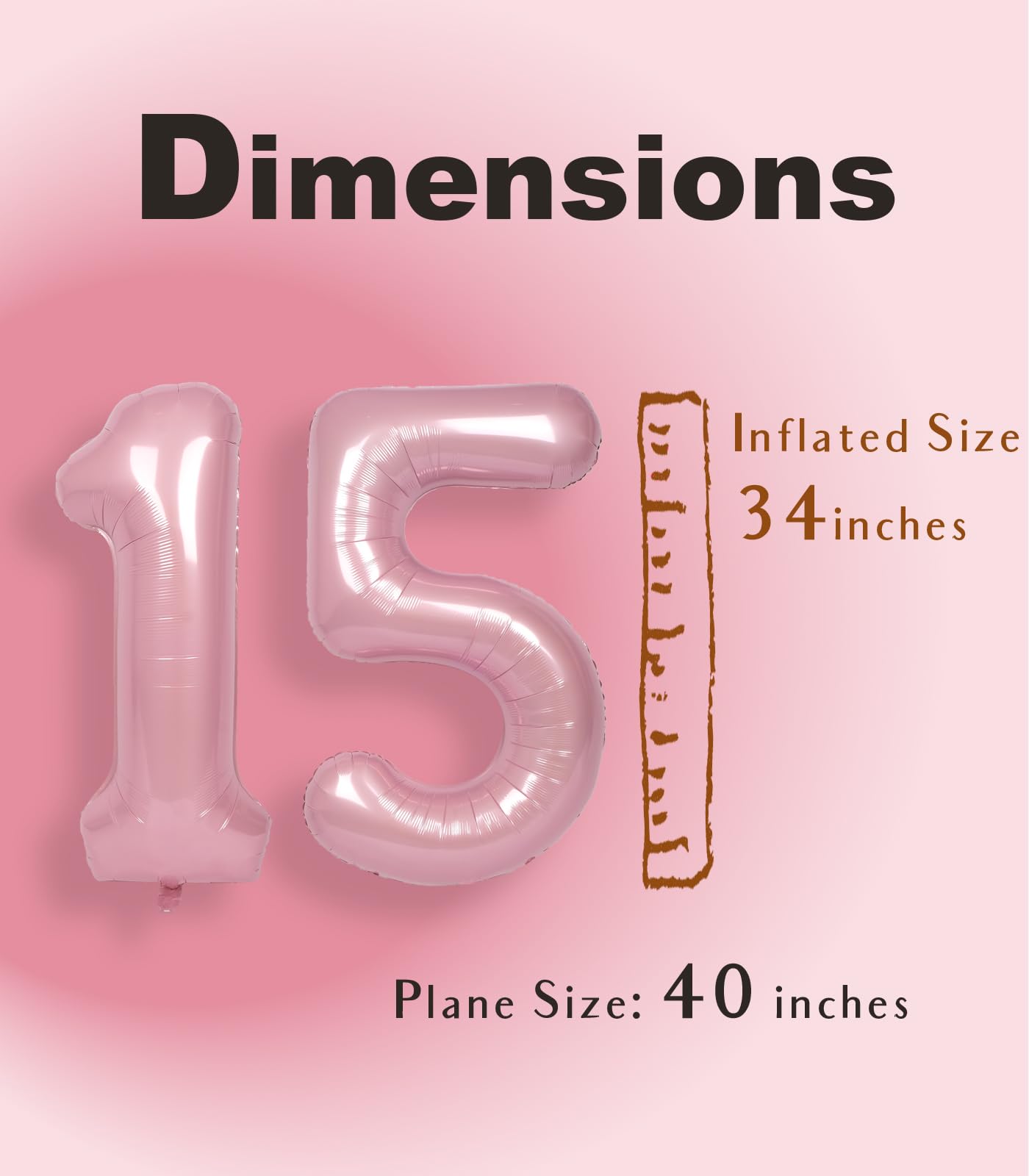 Suwen 40 Inch Pink Large 15 Number Balloons Big Foil Helium Number Balloons 0-9 Jumbo Happy 15Th Mylar Birthday Party Decoration