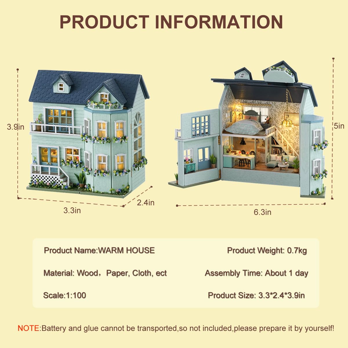 Diy Miniature House Kit, Cuteroom Wooden Dollhouse Kit Mini House Making Kit With Furnitures, Diy Dollhouse Kit Birthday Gift For Women And Girls (Warm Manor)