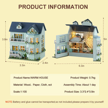 Diy Miniature House Kit, Cuteroom Wooden Dollhouse Kit Mini House Making Kit With Furnitures, Diy Dollhouse Kit Birthday Gift For Women And Girls (Warm Manor)