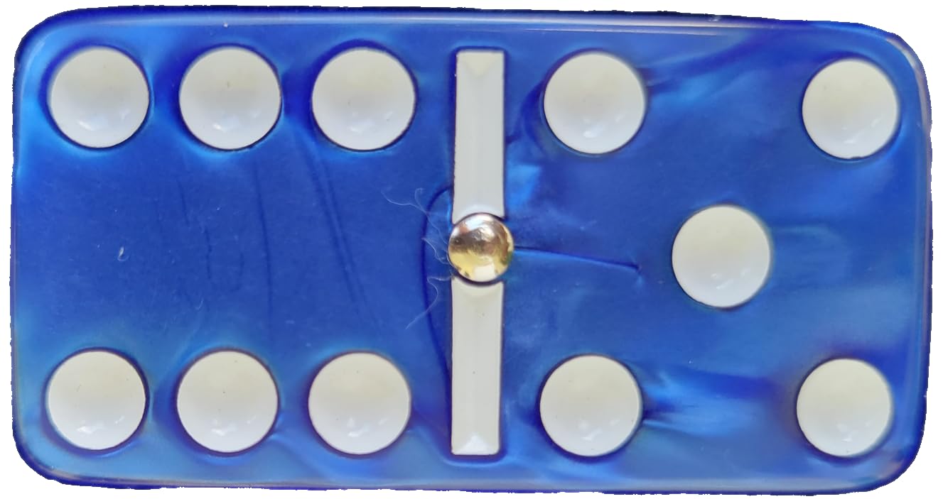 Domino Double 6 Dark Blue Marbleized Tiles With Spinners, Jumbo Tournament Size In Black Elegant Velvet Bag