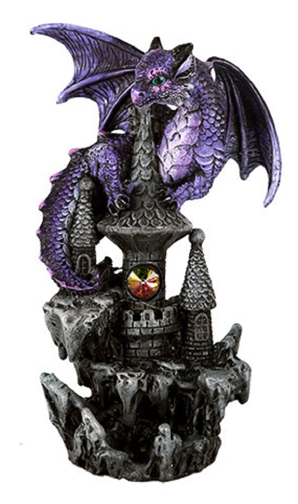 Pacific Giftware Small Guardian Dragon Protecting Castle with Rhinestone Rock Crystal Tabletop Decor Collectible Figurine Gift (