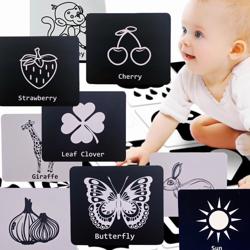 Toyjos Flash Cards For Babies And Infants | High Contrast Double Sided Jumbo Pictures | Visual Stimulation | Cognitive,Visual An