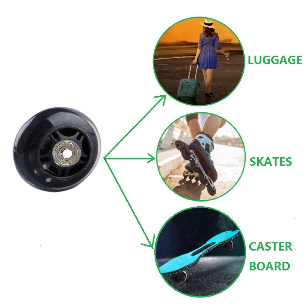 ORO Luggage Wheels Replacement - 64mm Polyurethane Wheels with 8mm Bearings for Suitcase & Skateboard (Model ORO0016)